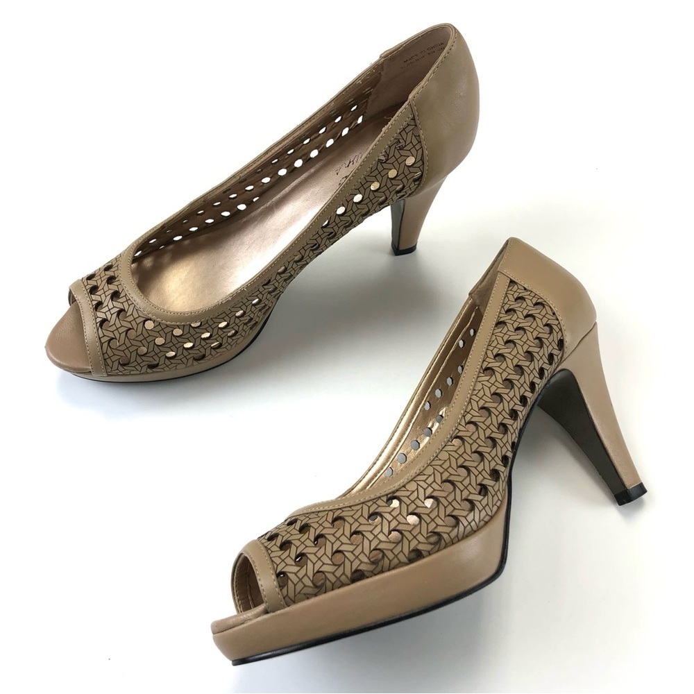 Elegant Tan Peep-Toe Heels
